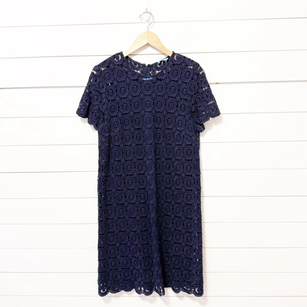 J. McLaughlin | navy blue crochet lace overlay cocktial dress Size Medium .
